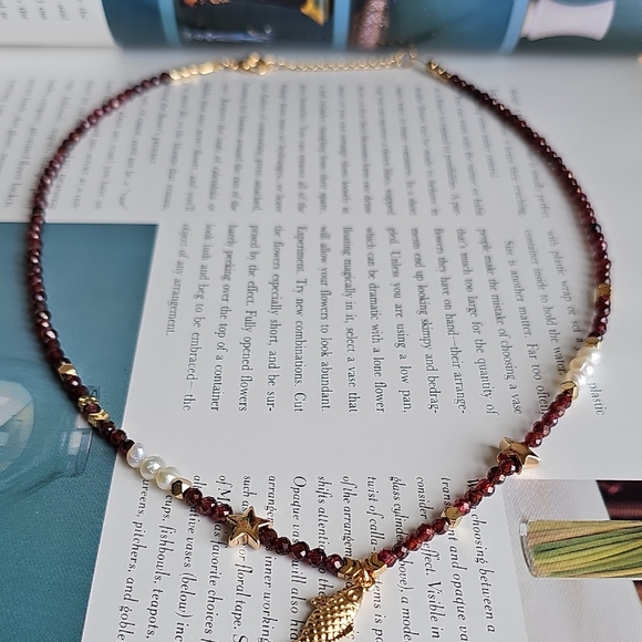 Garnet Freshwater Pearls Necklace with Fish Charm - Picture 9 of 10